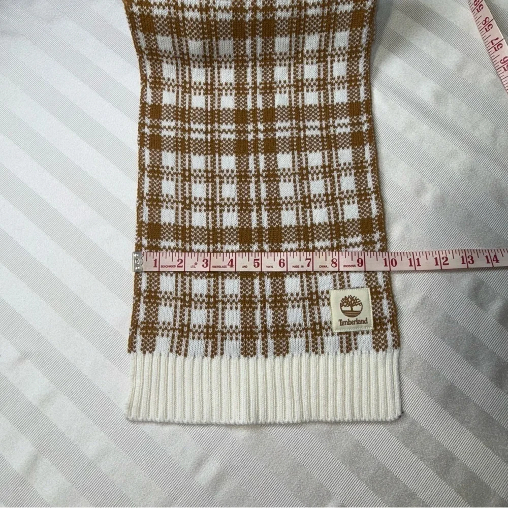 Timberland Brown and Cream Checkered Scarf NWT 64”X 10”
